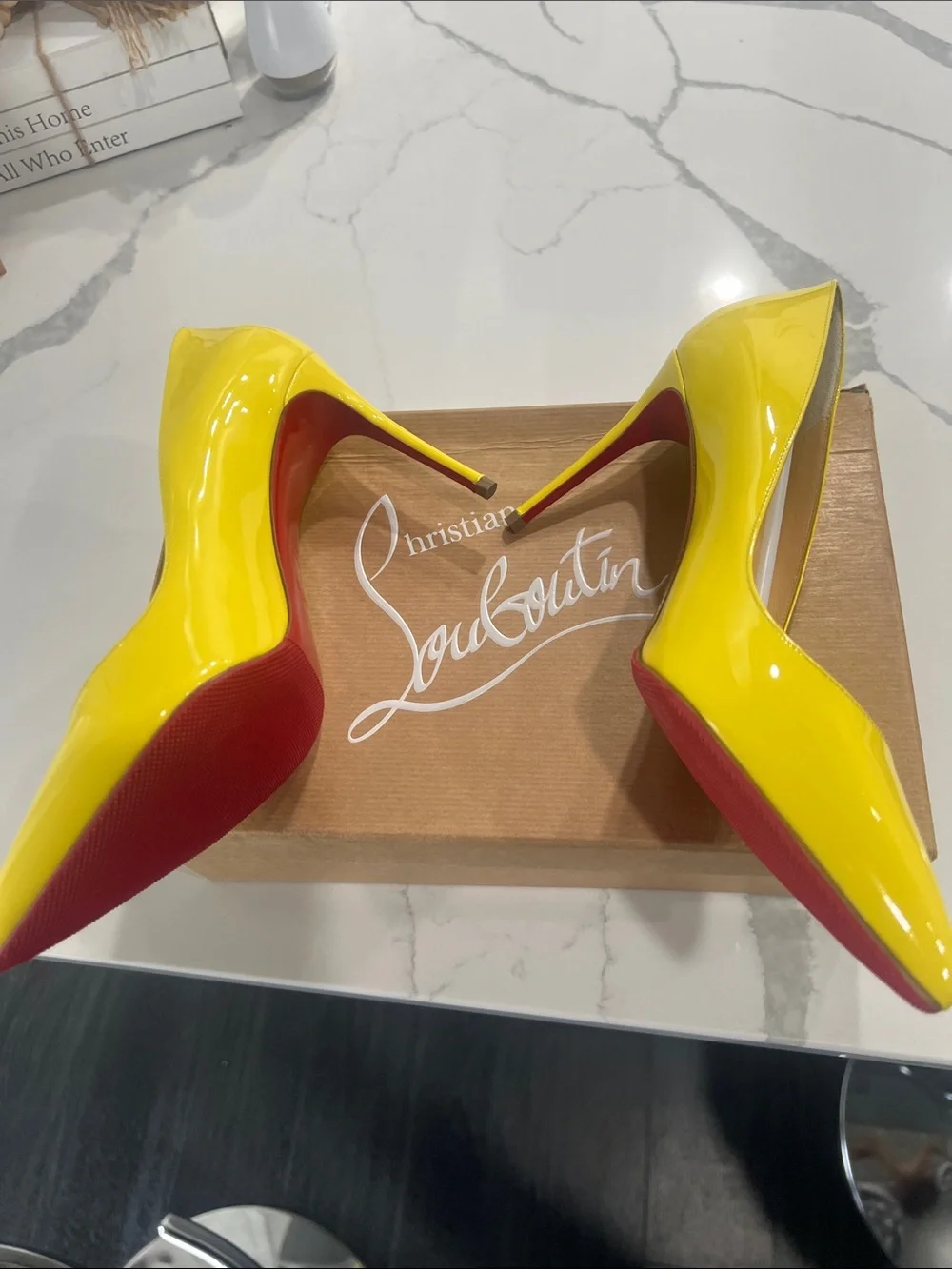 Christian Louboutin Yellow Patent Pointed Toe Pumps - Picture 7 of 16